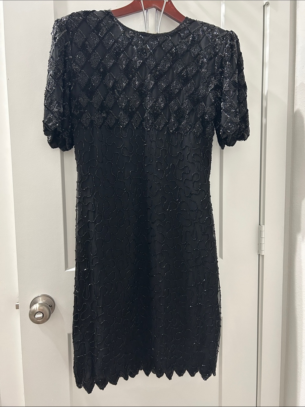 Black Beaded Short Sleeve Cocktail Dress